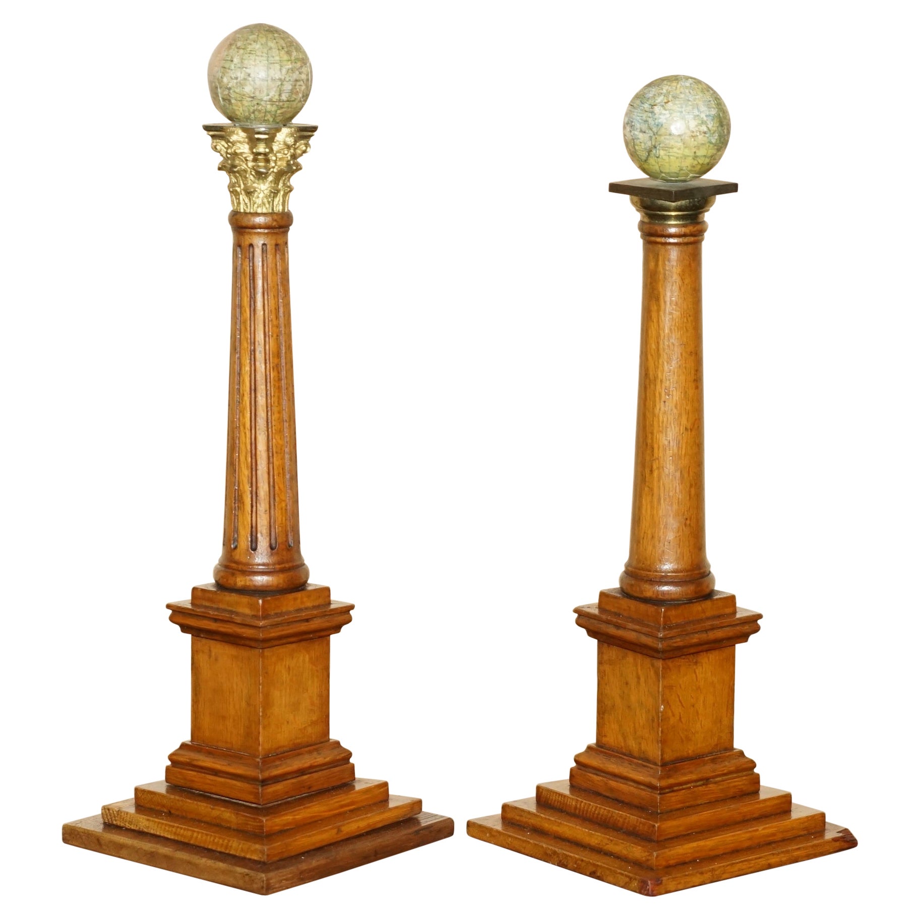 FINE & UNIQUE PAIR OF ANTIQUE 1887 MARYS CELESTIAL GLOBES SKEWING / MALIN & SONs For Sale