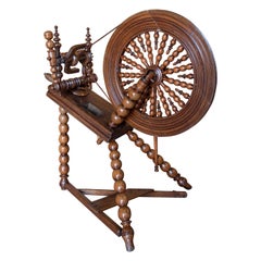 1930s Spanish Distaff Spinning Wheel Made of Wood 