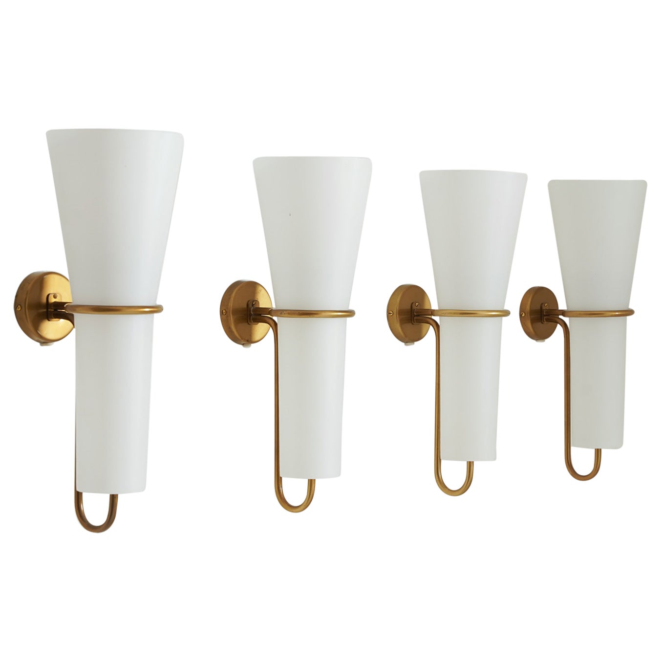 Large Wall Sconces in Brass and Opaline Glass by Hans-Agne Jakobsson