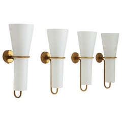 Large Wall Sconces in Brass and Opaline Glass by Hans-Agne Jakobsson