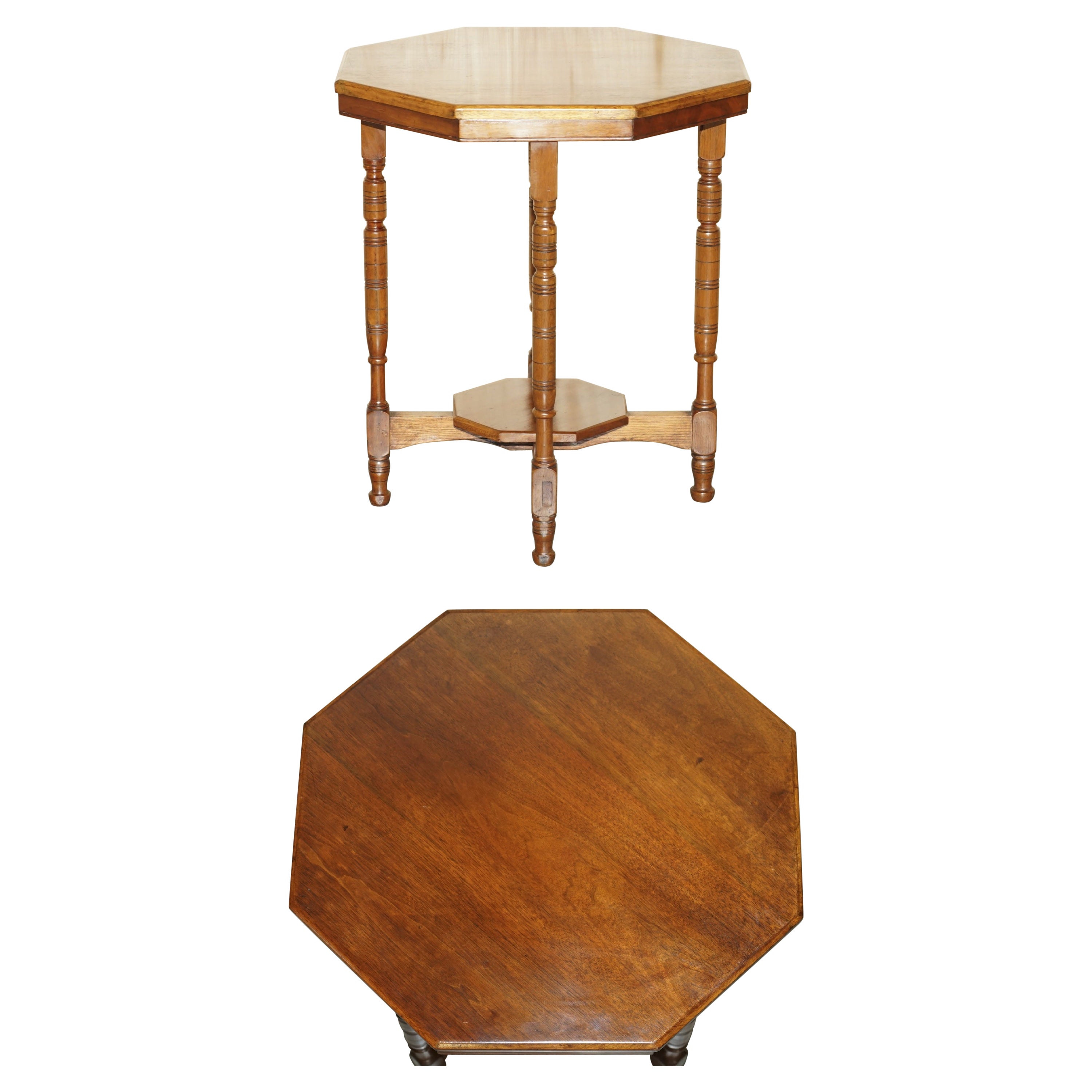 DECORATIVE ENGLISH ViCTORIAN HAND CARVED OCTAGONAL SIDE END OCCASIONAL TABLE For Sale