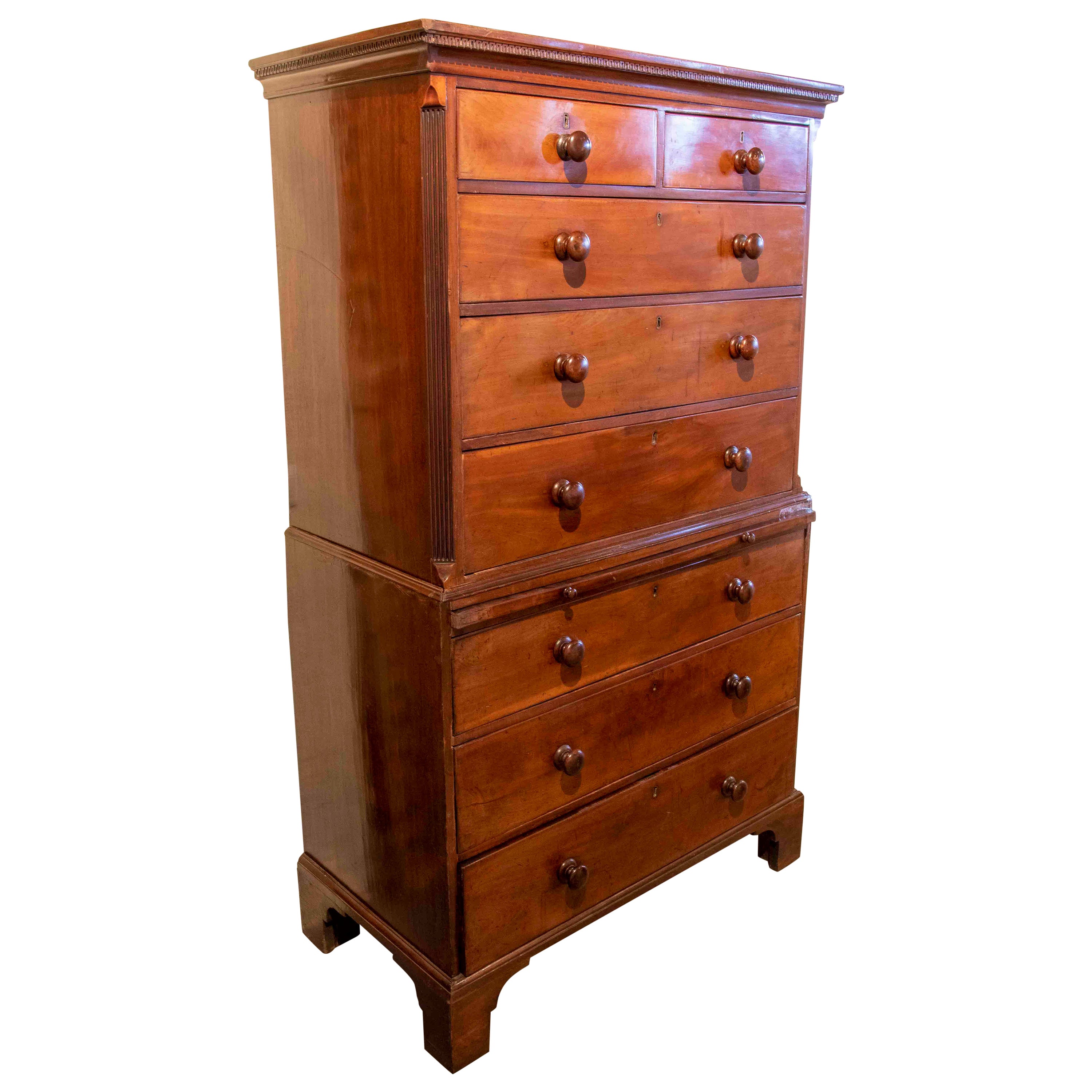 19th Century Chest of Drawers - English Mahogany Two-body Desk For Sale