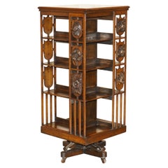 EXTRA LARGE UNIQUE Used VICTORIAN ART NOUVEAU HAND CARVED REVOLVING BOOKCASE