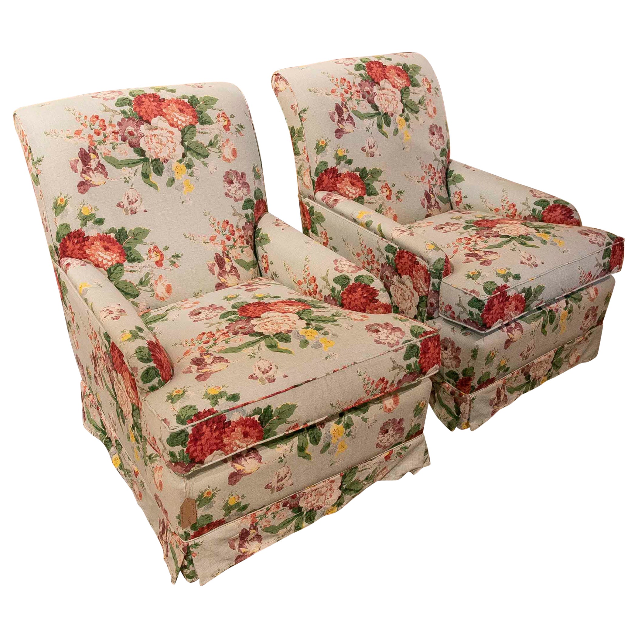 Pair of Armchairs with Wooden Frame and Newly Upholstered