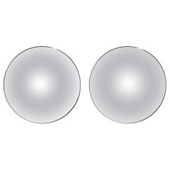 Pair of Round Convex Mirrors in Blue Tone with Iron Frame