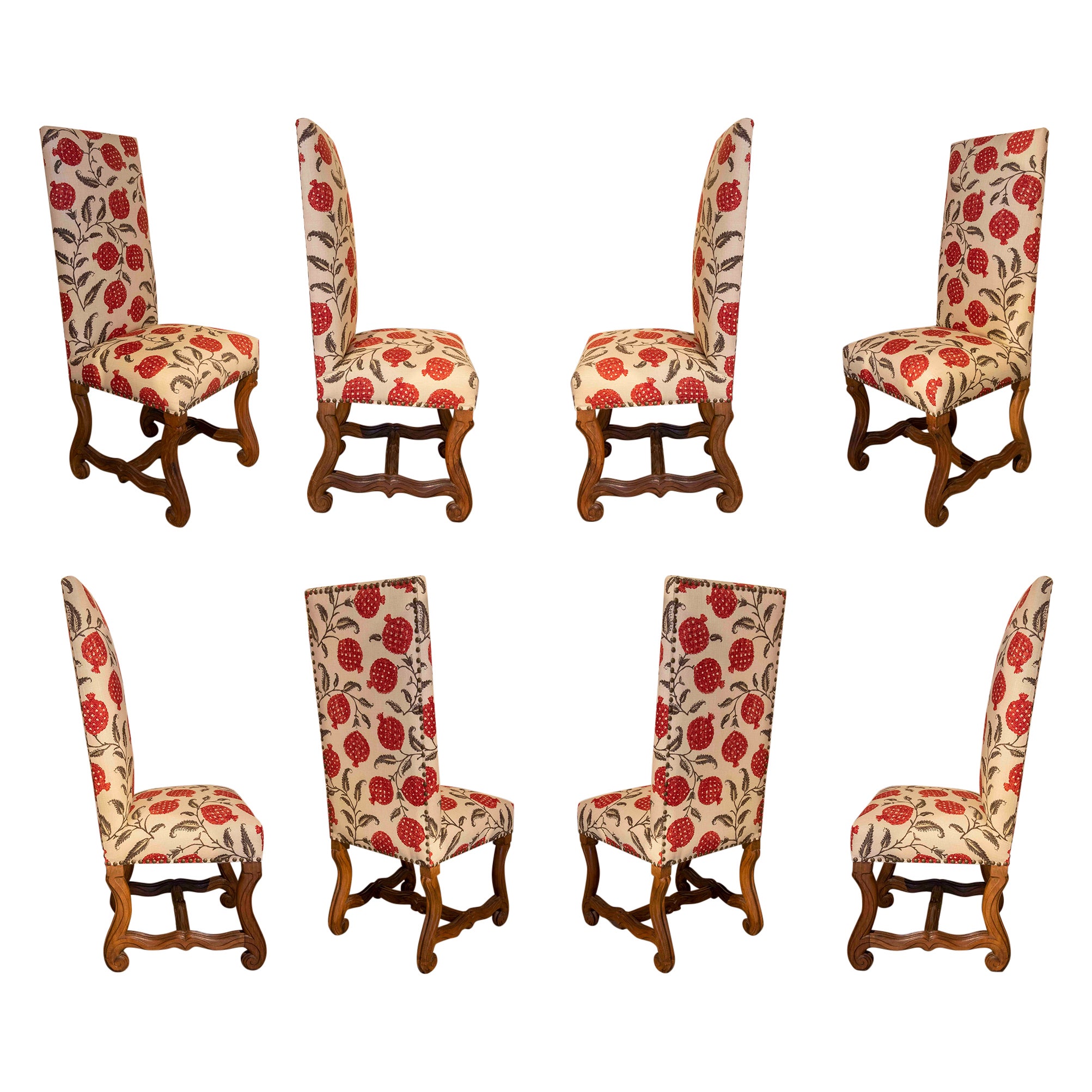 1930s Set of Eight Chairs with Newly Upholstered Wooden Frame and Legs For Sale