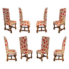 Antique 1930s Set of Eight Chairs with Newly Upholstered Wooden Frame and Legs