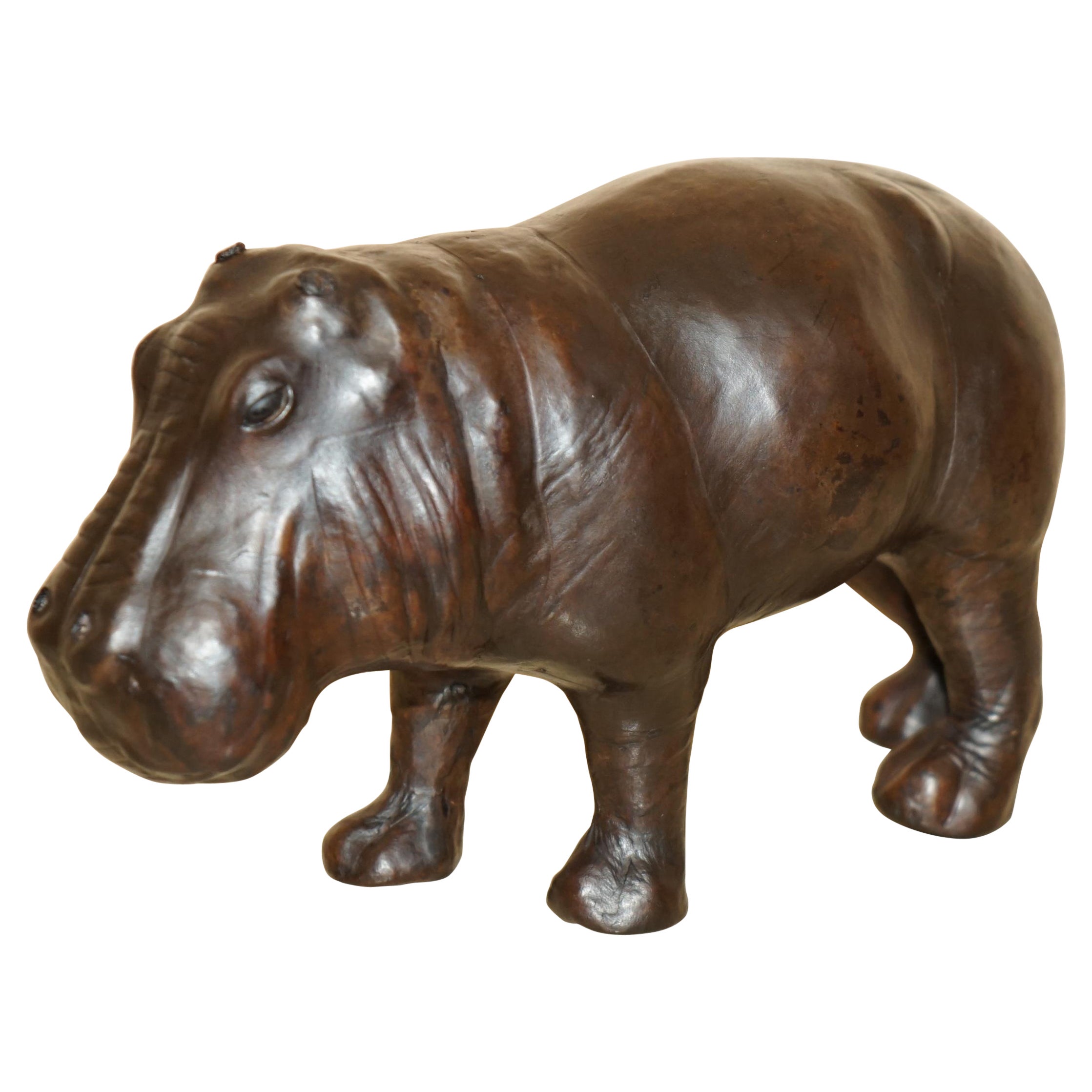 SMALL SiZED LIBERTY'S LONDON OMERSA BROWN LEATHER HIPPOPOTAMUS FOOTSTOOL For Sale