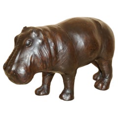 Vintage SMALL SiZED LIBERTY'S LONDON OMERSA BROWN LEATHER HIPPOPOTAMUS FOOTSTOOL