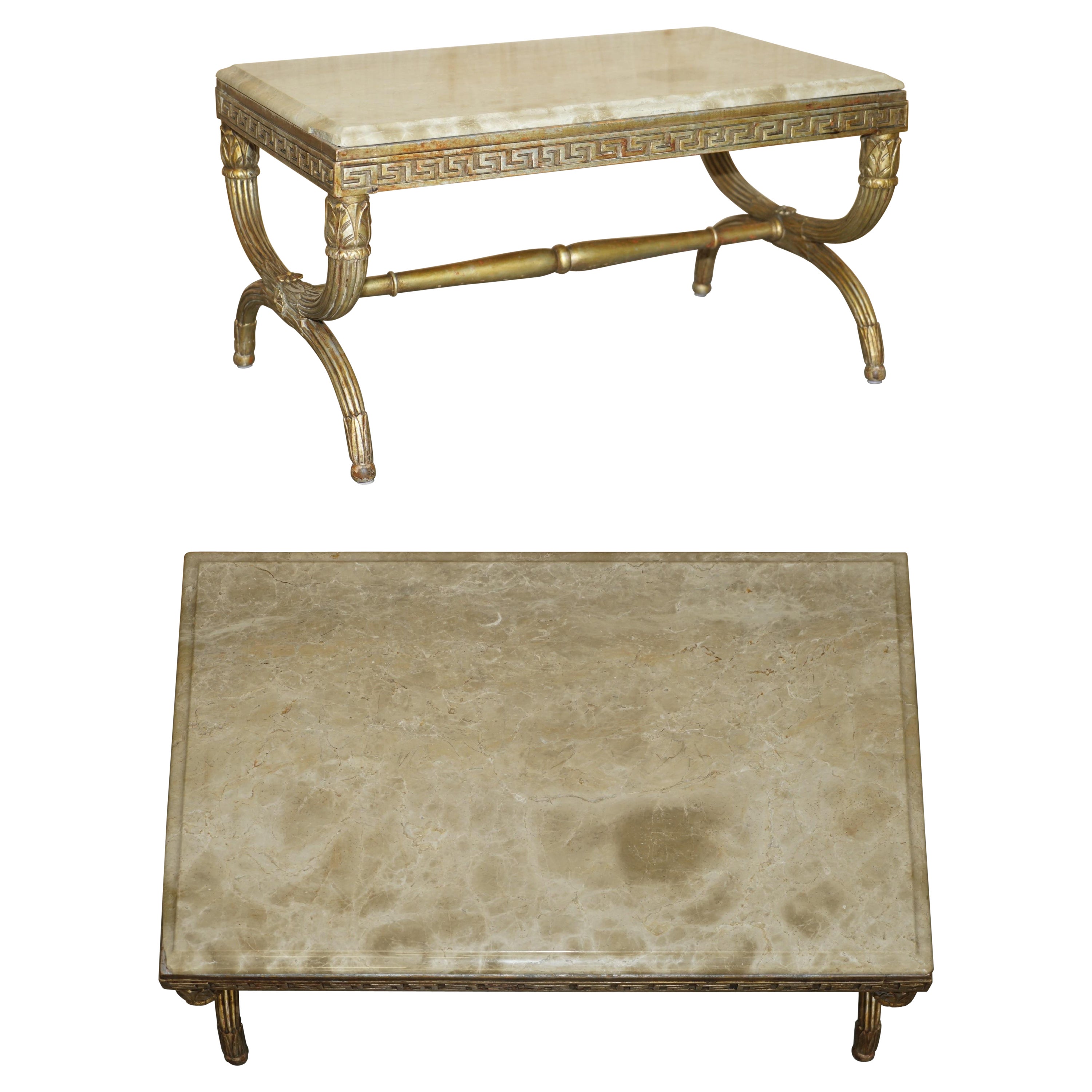 ANTIQUE ITALIAN CiRCA 1860 ORNATELY CARVED & GILTWOOD MARBLE TOPPED COFFEE TABLE For Sale