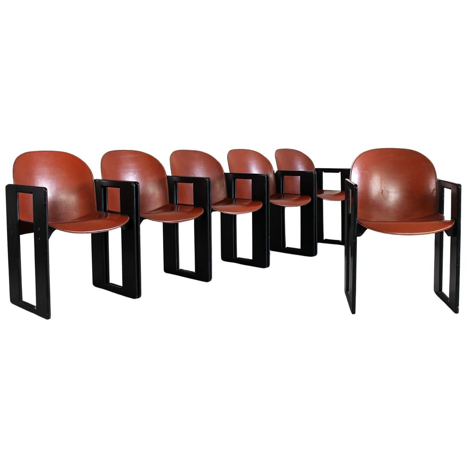 Tobia & Afra Scarpa Set of Six Dialogo Chairs in Leather and Wood by B&B 1970s For Sale
