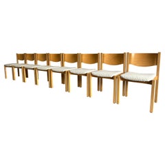Retro Set of 8 Scandinavian modern birch dining chairs in boucle 
