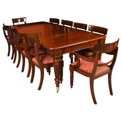 Antique Flame Mahogany Extending Dining Table & 10 Chairs 19th Century