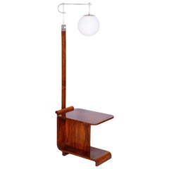 Restored ArtDeco Floor Lamp, J. Halabala, UP Zavody, Walnut, Czechia, 1930s