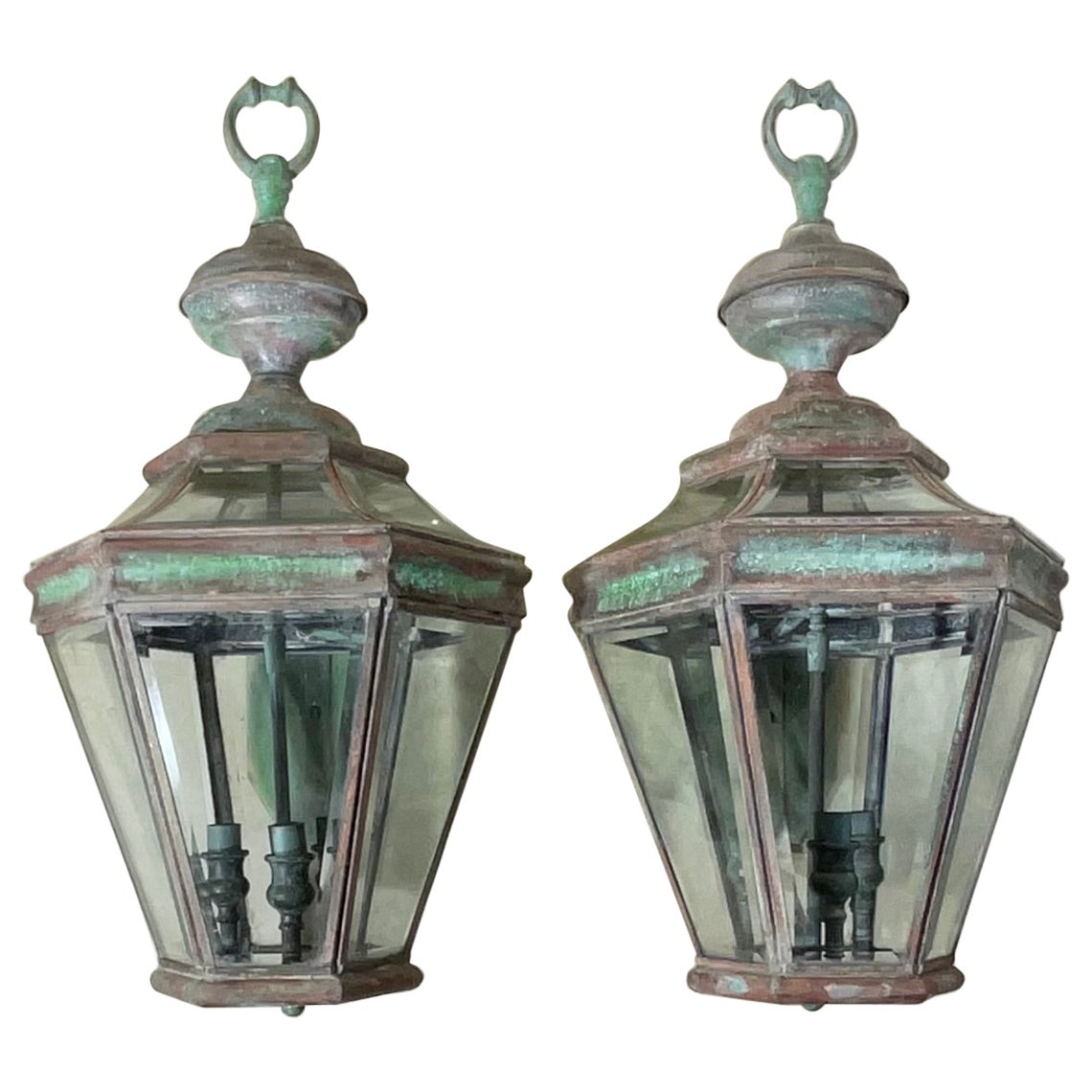 Pair of Large Solid Brass  Architectural Wall Lantern For Sale