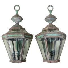 Pair of Large Solid Brass  Architectural Wall Lantern