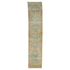 Antique 1920s Persian Malayer Wool Runner with Tribal Design In Blue