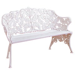 Used Cast Iron Garden Bench With Fern Leaf Motif In White