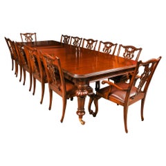 Antique 19th C 12ft Flame Mahogany Extending Dining Table & 12 chairs