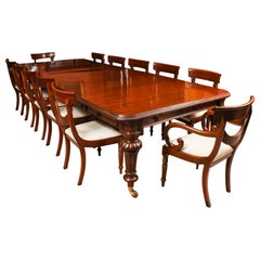 Antique 19th C 12 ft Flame Mahogany Extending Dining Table & 14 chairs