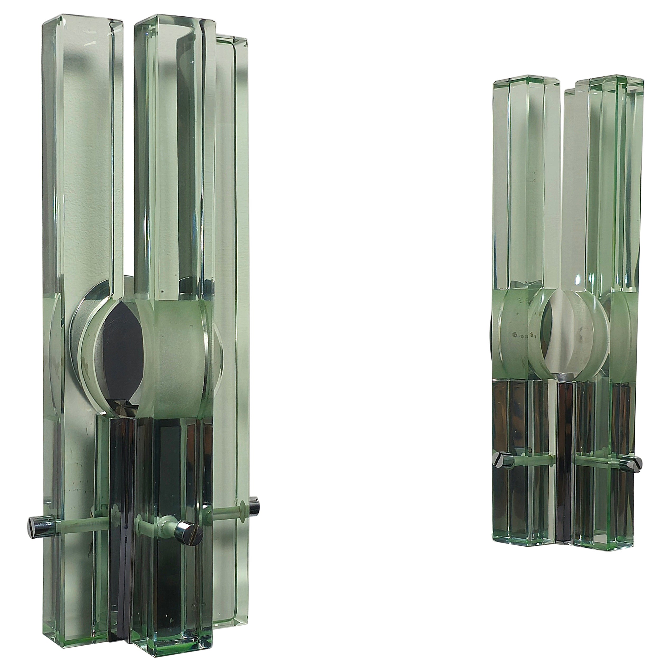 Pair of Wall Lights Sconces Crystal Glass Brass Gallotti e Radice Midcentury 70s