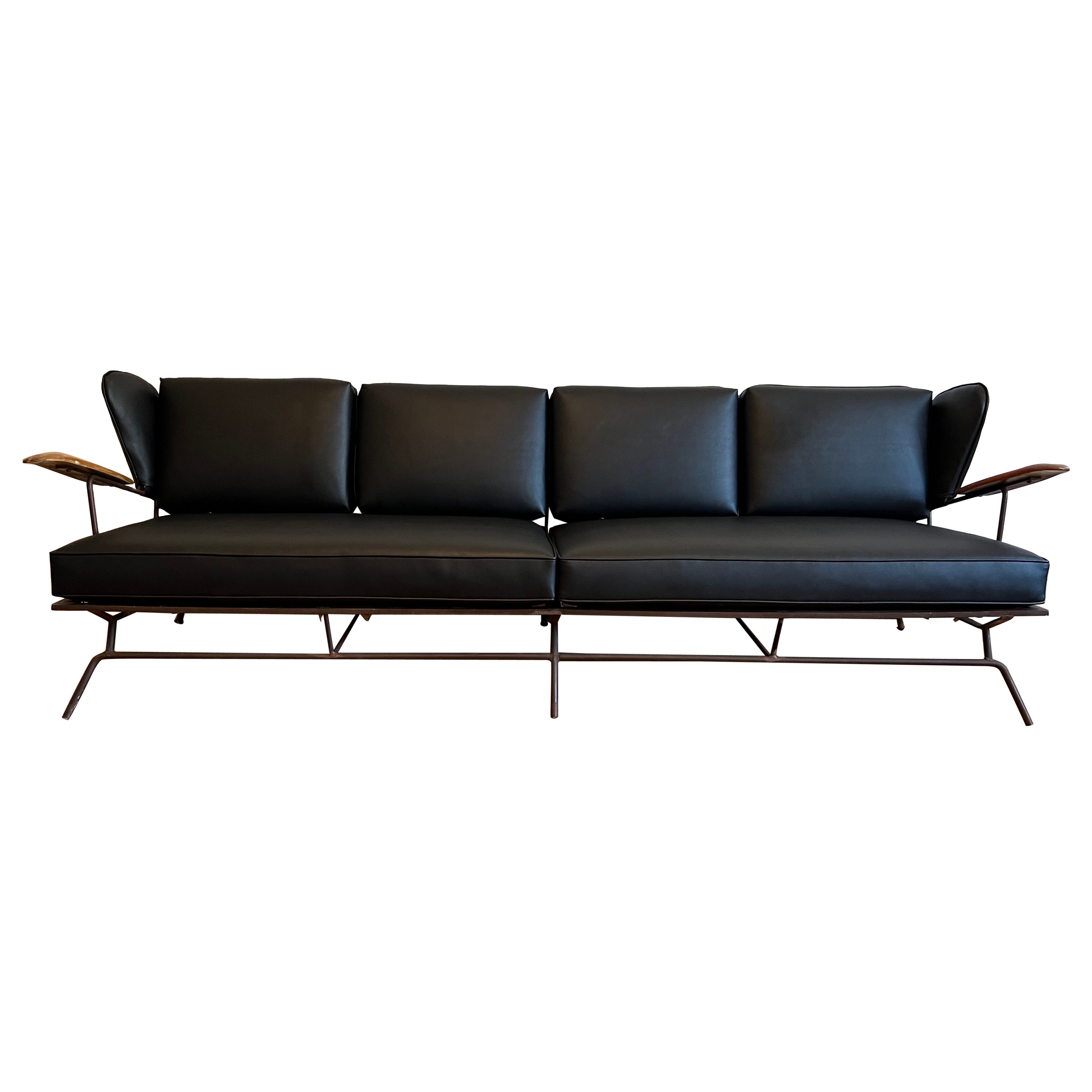 Max Stout Metal and Leatherette Black Sofa For Sale