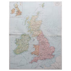 Gran Mapa Vintage Original del Reino Unido, circa 1920