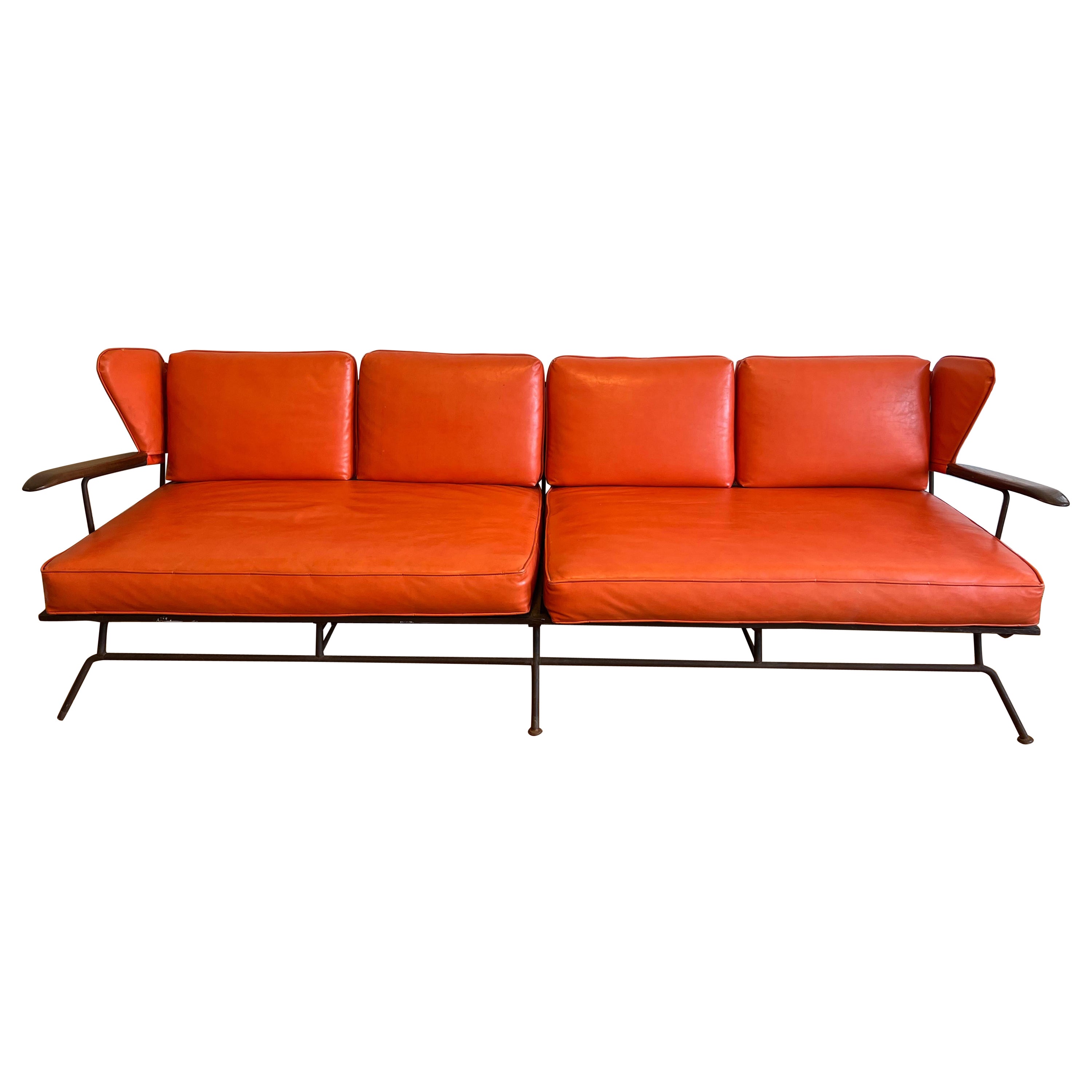 Max Stout Metal and Naugahyde Orange Sofa For Sale