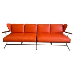 Vintage Max Stout Metal and Naugahyde Orange Sofa