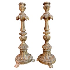 Pair of 18th  Century Spanish Carved Giltwood  Candlestick  Torchere 