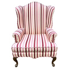 Classic Custom Wingback Chair with New Pink Striped Upholstery