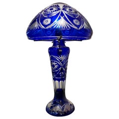 Cobalt Blue Bohemian Glass Mushroom Lamp