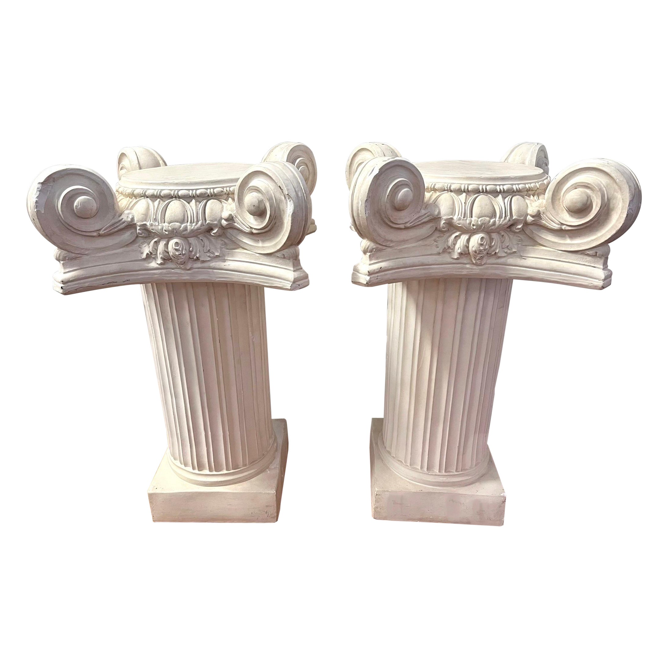Pair of Neoclassical Pedestals Columns Side Tables For Sale