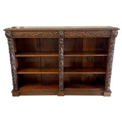 Large Antique Victorian Quality Carved Oak Open Bookcase 