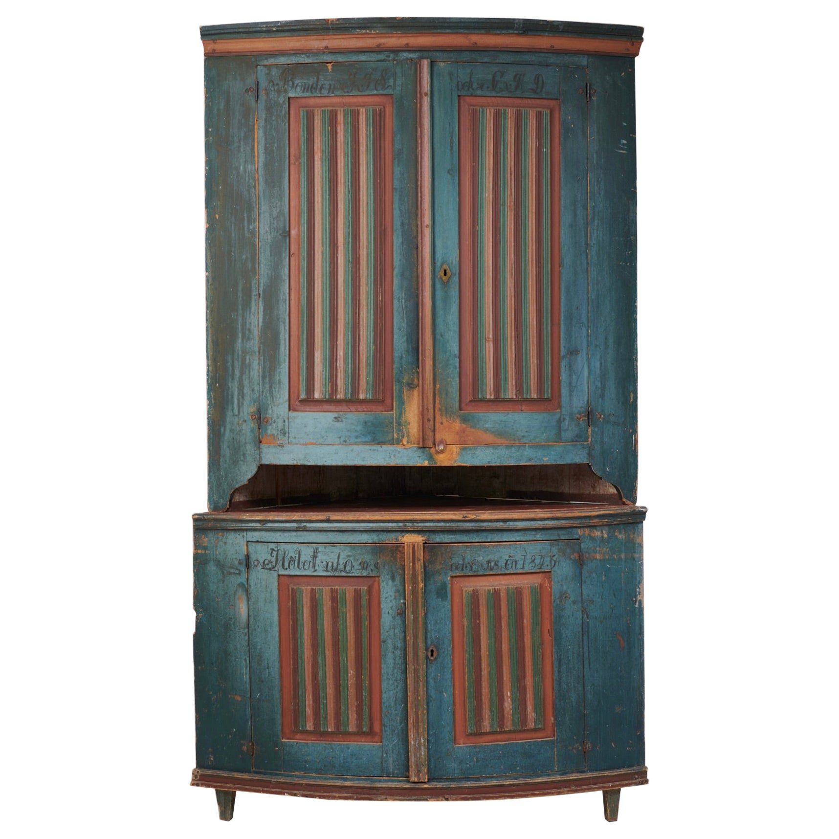 Rare Untouched Antique Swedish Gustavian Corner Cabinet  For Sale