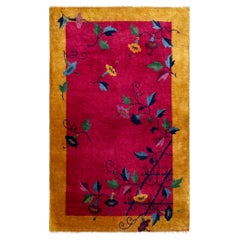 Antiker chinesischer Art-Déco-Teppich, Blumenliebhaber, 3'1" x 4'10" #17451, ca. 1920er Jahre