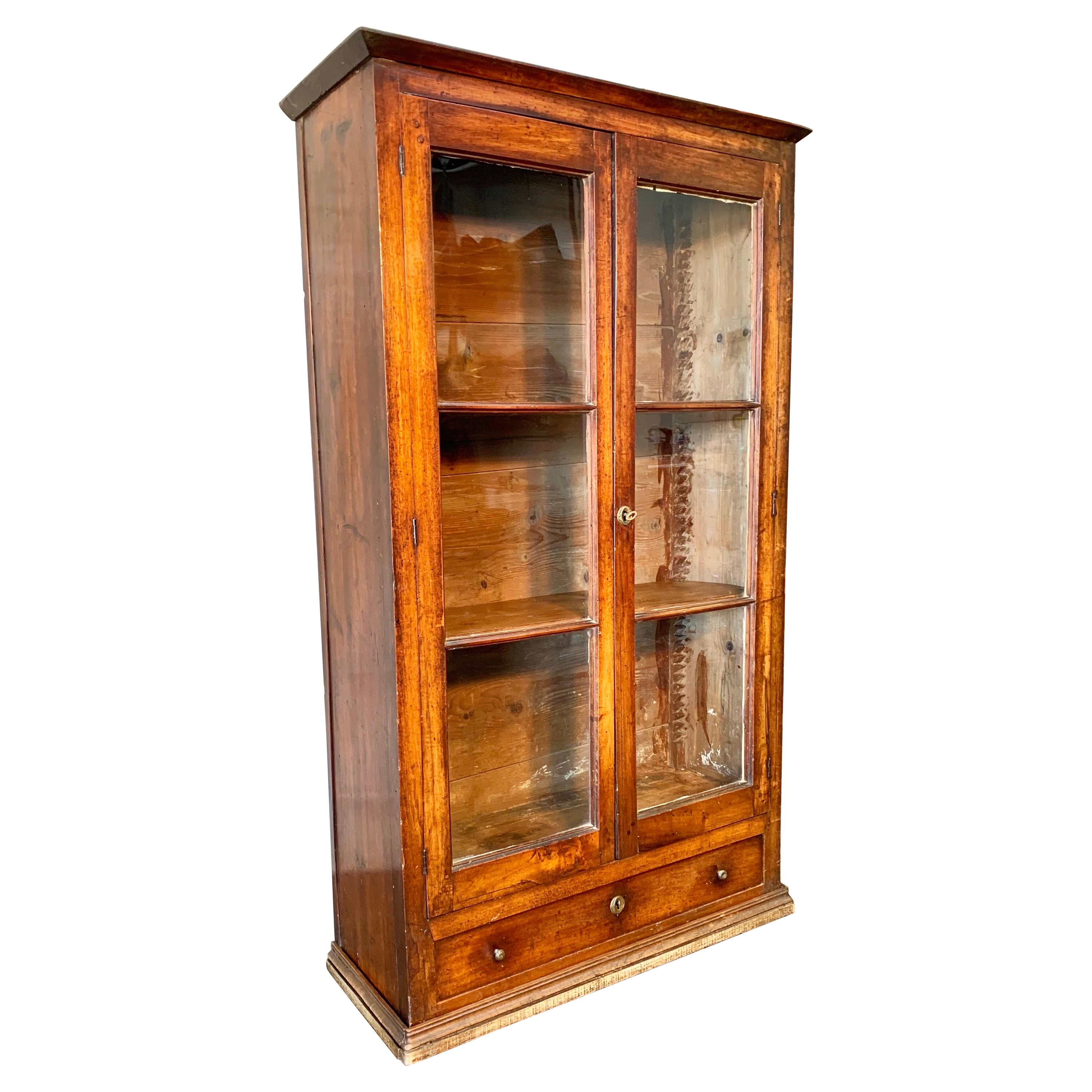 Late 1800s French Walnut Glass Front Display Cabinet