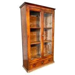 Antique Late 1800s French Walnut Glass Front Display Cabinet