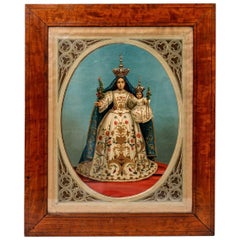 Used Polychrome Chromolithography - Virgin Of The Rosary - Period: Early 20th Century