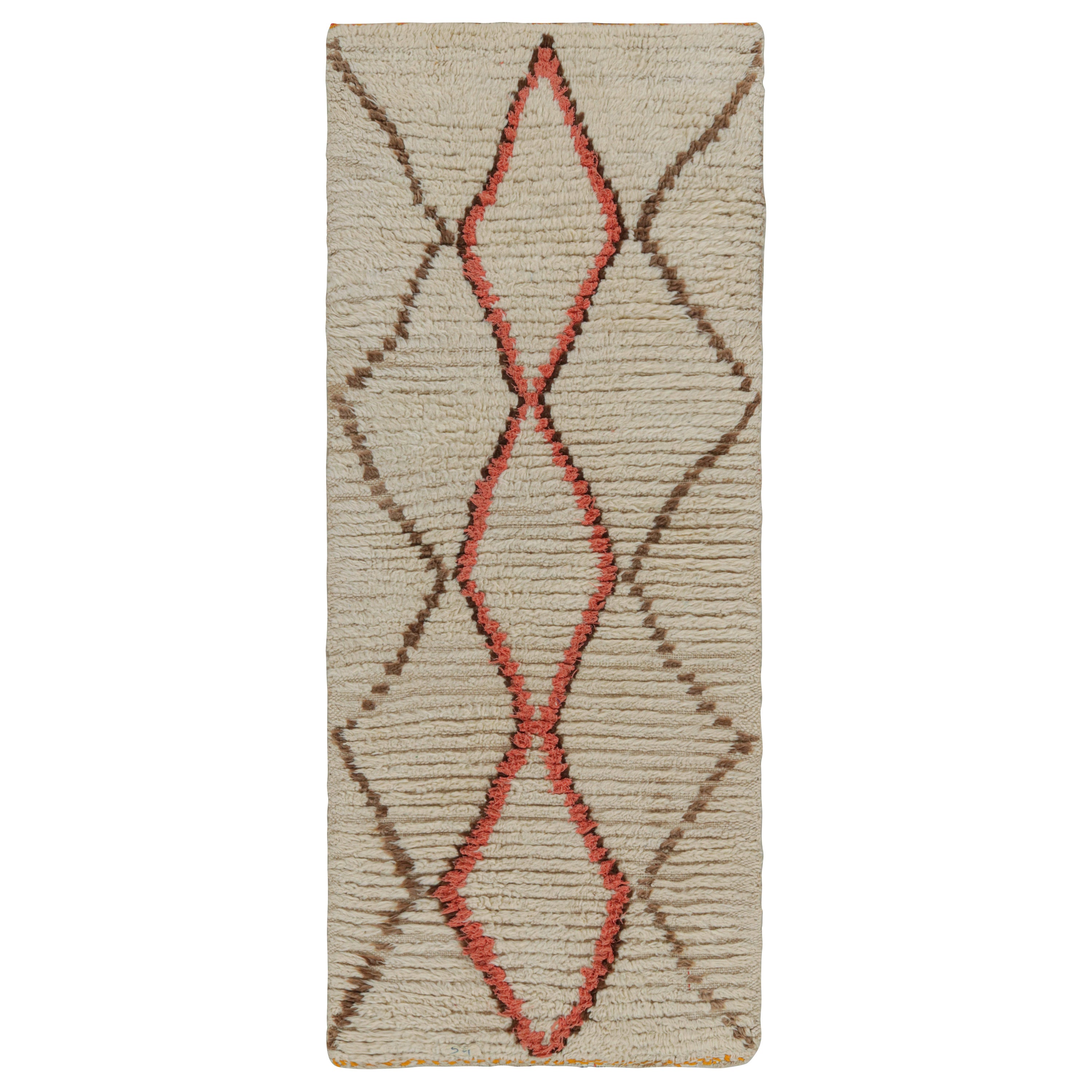 Vintage Azilal Moroccan runner in Beige with Red-Brown Patterns by Rug & Kilim For Sale