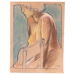 Vintage Abstract Nude Portrait Woman. Possibly Pastel on Paper.