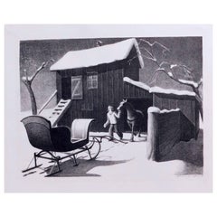 Grant Wood Original Stone Lithograph, 1940 - "December Afternoon"