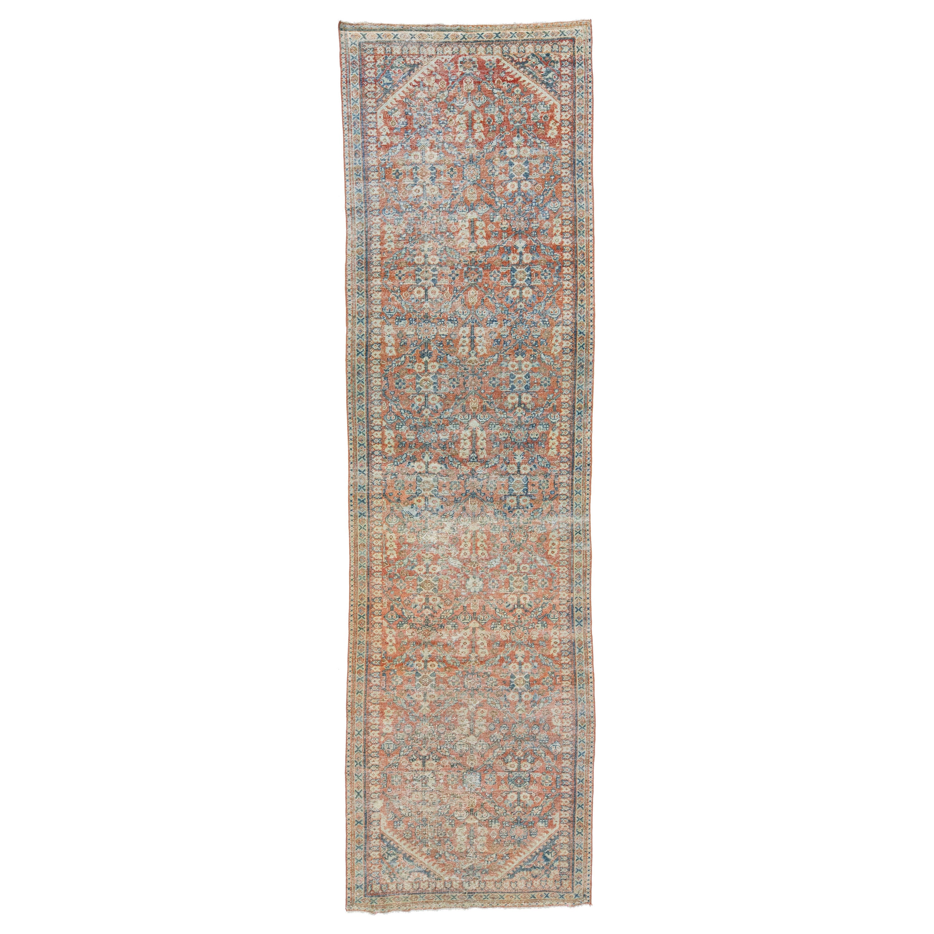 Red 1920s Persian Mahal  Wool Runner with Allover Floral Pattern For Sale