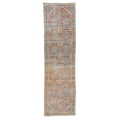 Vintage Red 1920s Persian Mahal  Wool Runner with Allover Floral Pattern