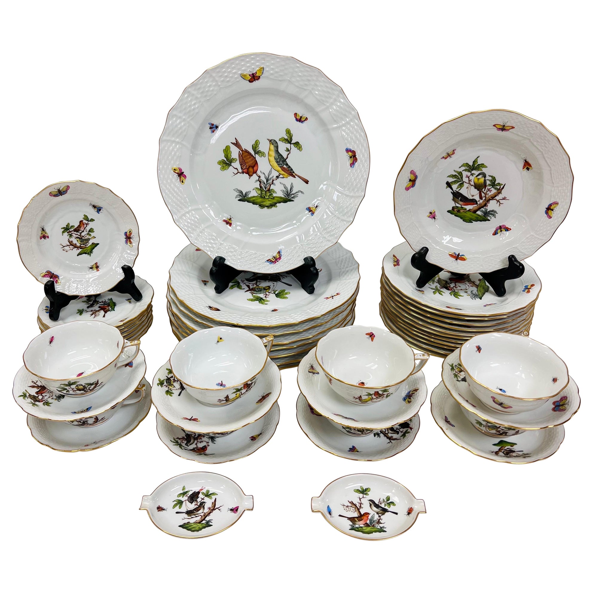 Herend Rothschild Pattern Porcelain China Mint 47 Pieces Service for 8 +++