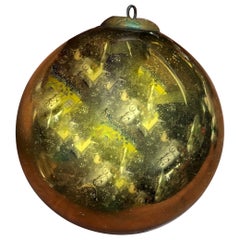 Antique Gold Mercury Glass German Kugel Globe Sphere Orb Christmas Ornament 