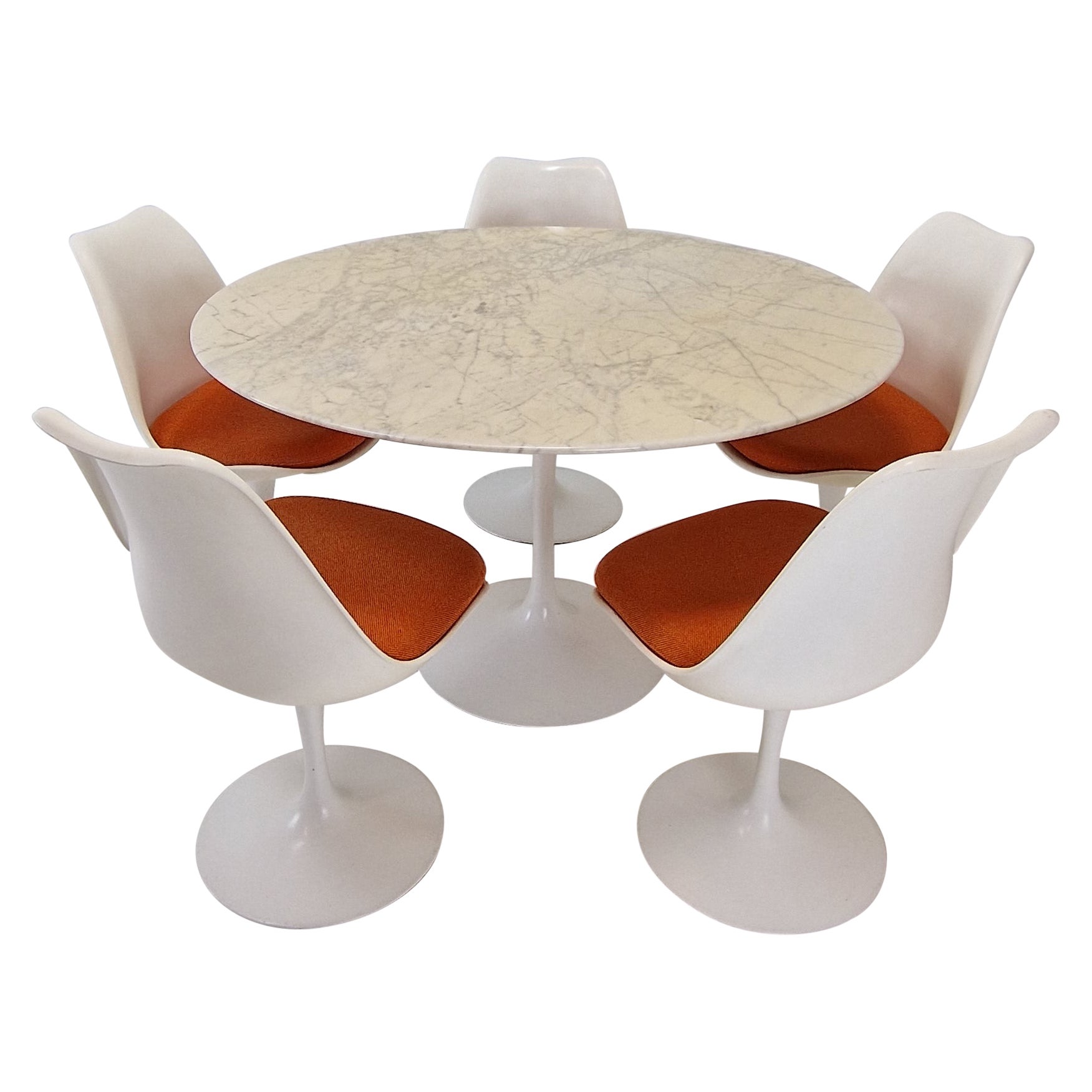 Knoll Marble Dining Table With 5 Chairs by Eero Saarinen, 1960s For Sale