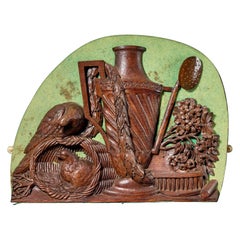 Used Carved Oak Decorative Still Life Wall Panel