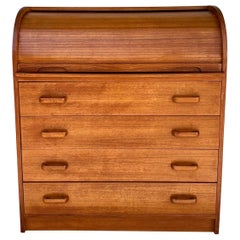 Vintage Scandinavian Modern Teak Roll Top Tambour Desk Dresser Combination Piece