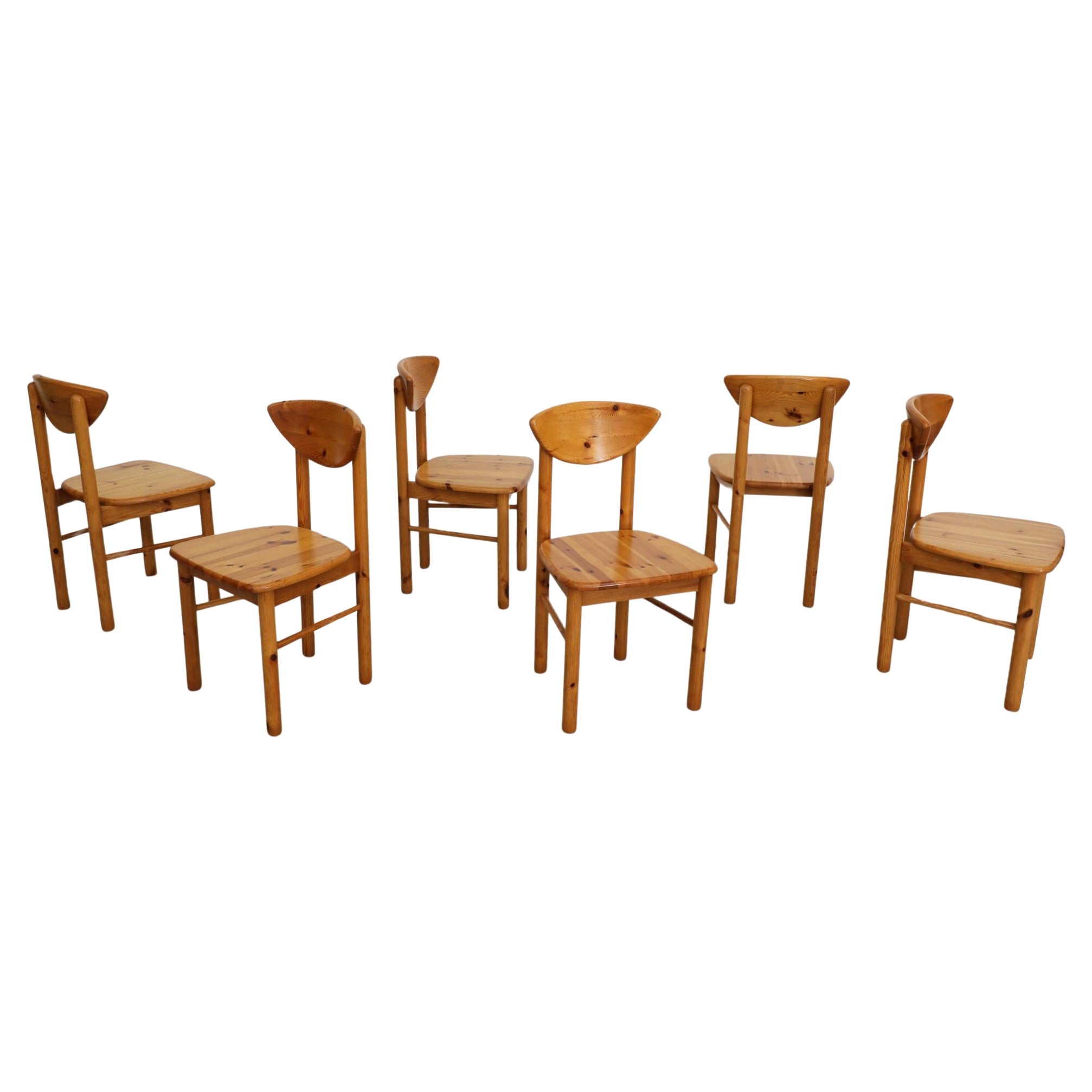 6 Stühle aus massiver Kiefer im Rainer Daumiller-Stil aus der Jahrhundertmitte im Angebot